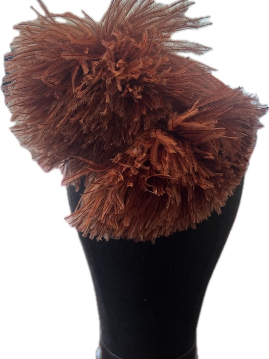 Vintage 1940s Rust Orange Velour Cocktail Hat with Feather Pom-Pom Flo-Gene NY main image 4